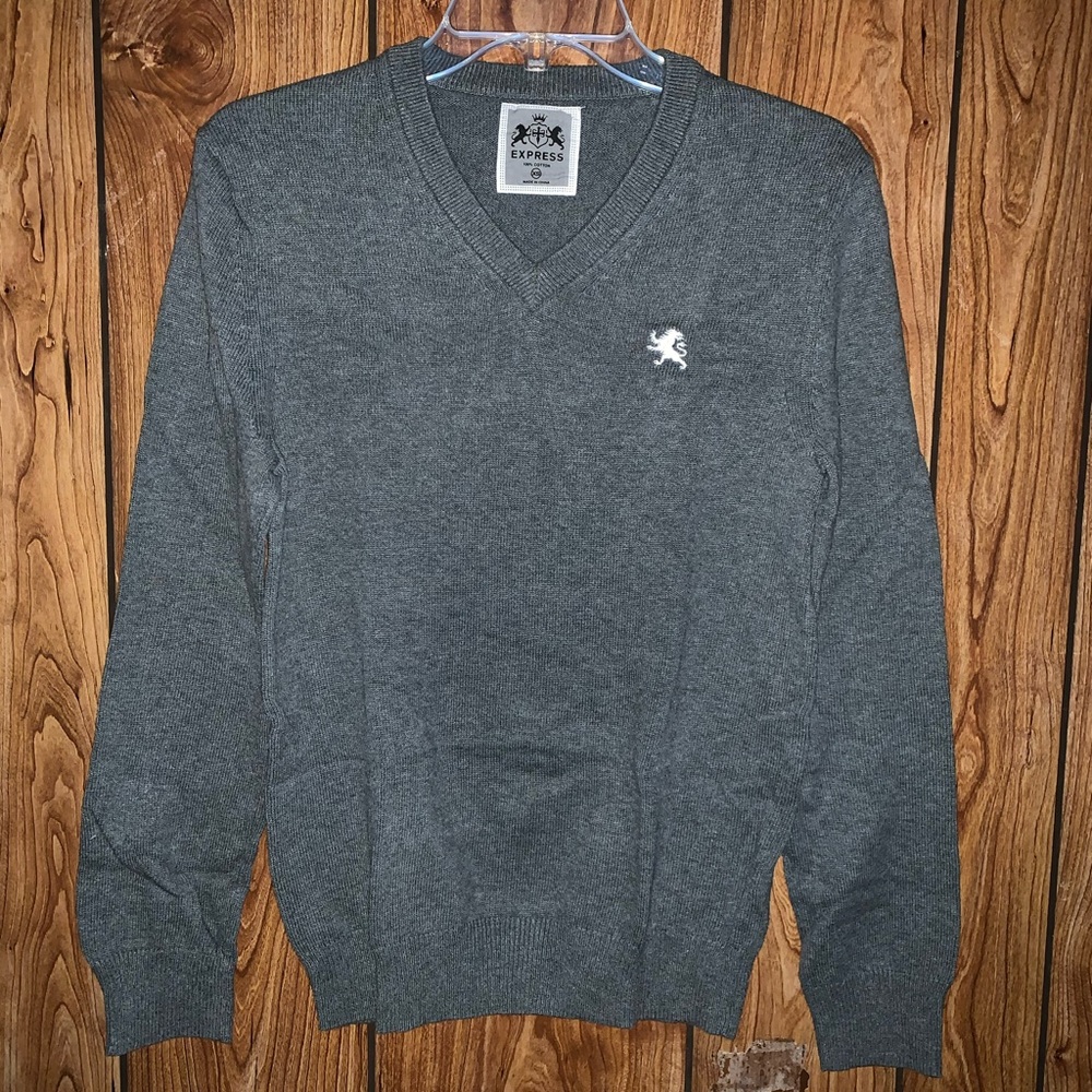 Men’s Express 100% Cotton V-Neck Sweater XS Grey.